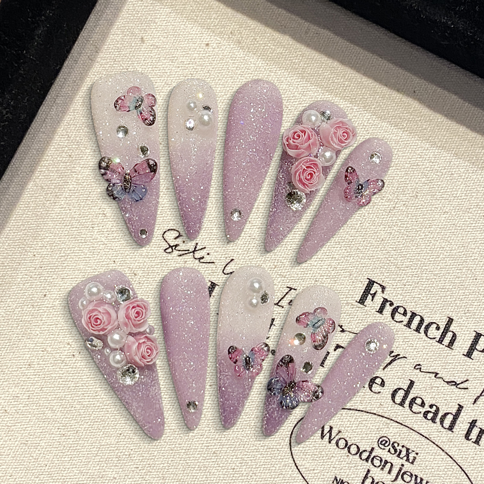 Resin Art Glitter - 10pcs Long Stiletto Handmade Fake Nails