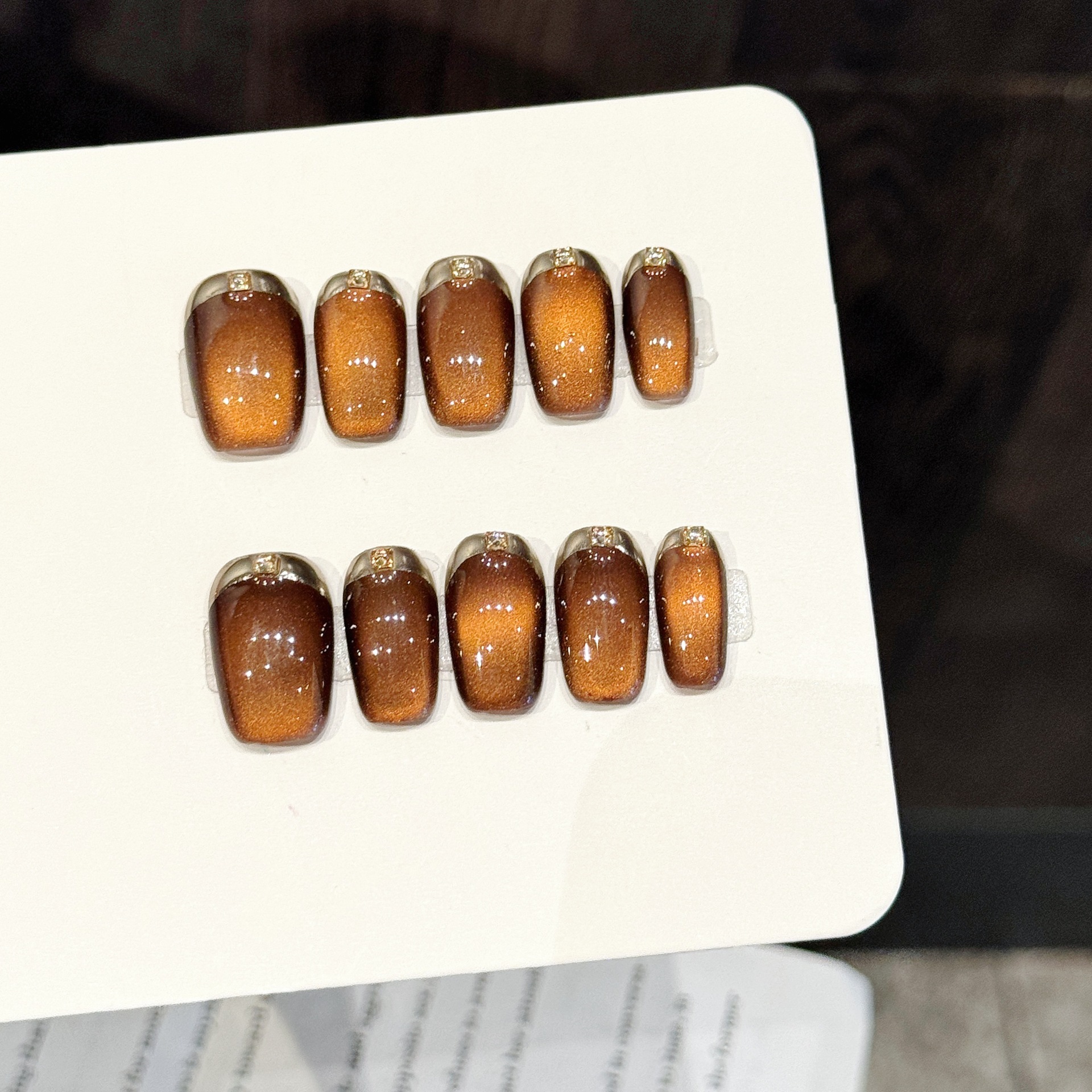 Resin Art Glitter - 10PCS Square Handmade Press On Nails,Caramel
