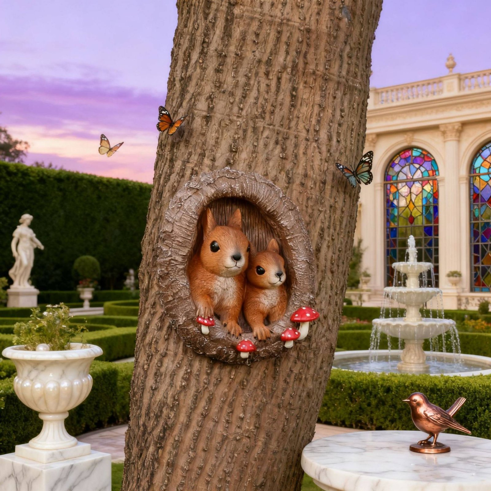 Squirrels in Tree Hollow Statu - Resin Art Wall recension och pris