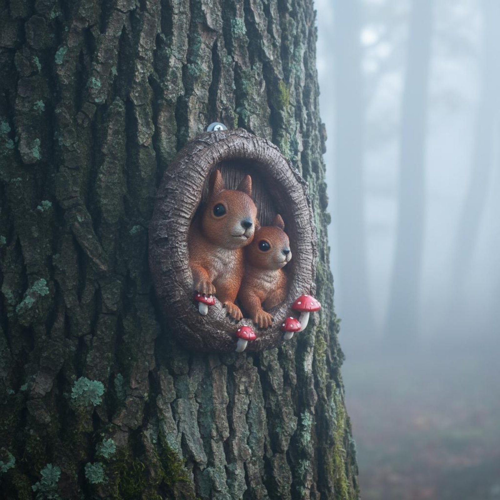 Squirrels in Tree Hollow Statu - Resin Art Wall recension och pris