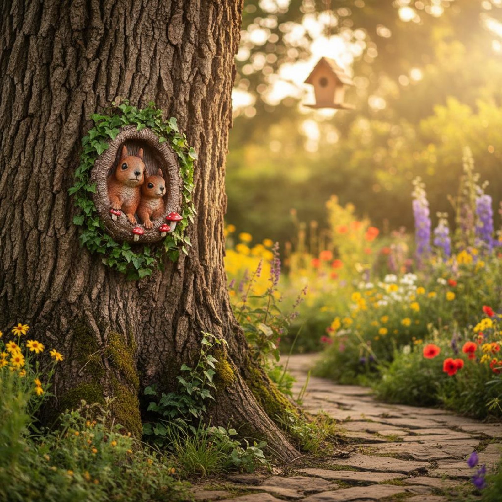 Squirrels in Tree Hollow Statu - Resin Art Wall recension och pris