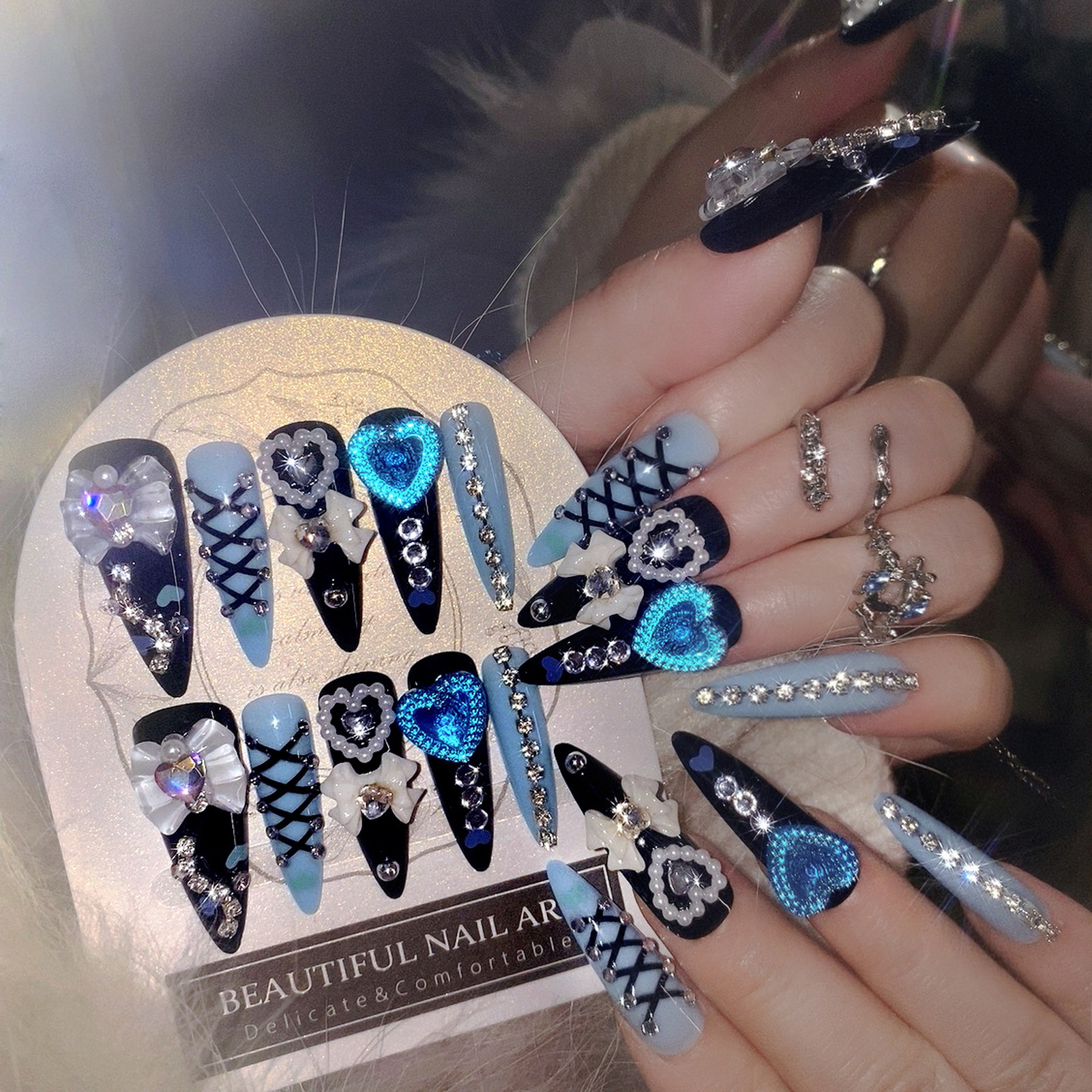 24pcs 3D Bow Decor False Nails - Resin Art Glitter recension och pris