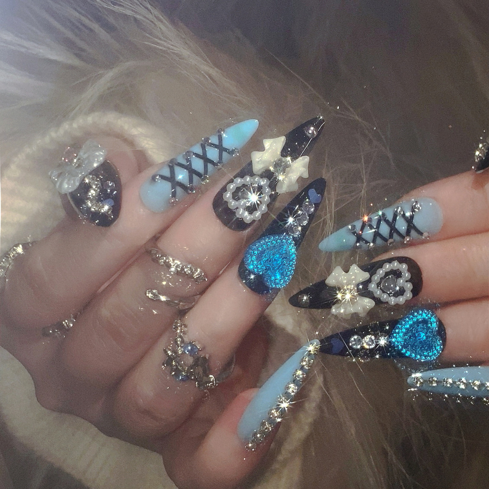 24pcs 3D Bow Decor False Nails - Resin Art Glitter recension och pris