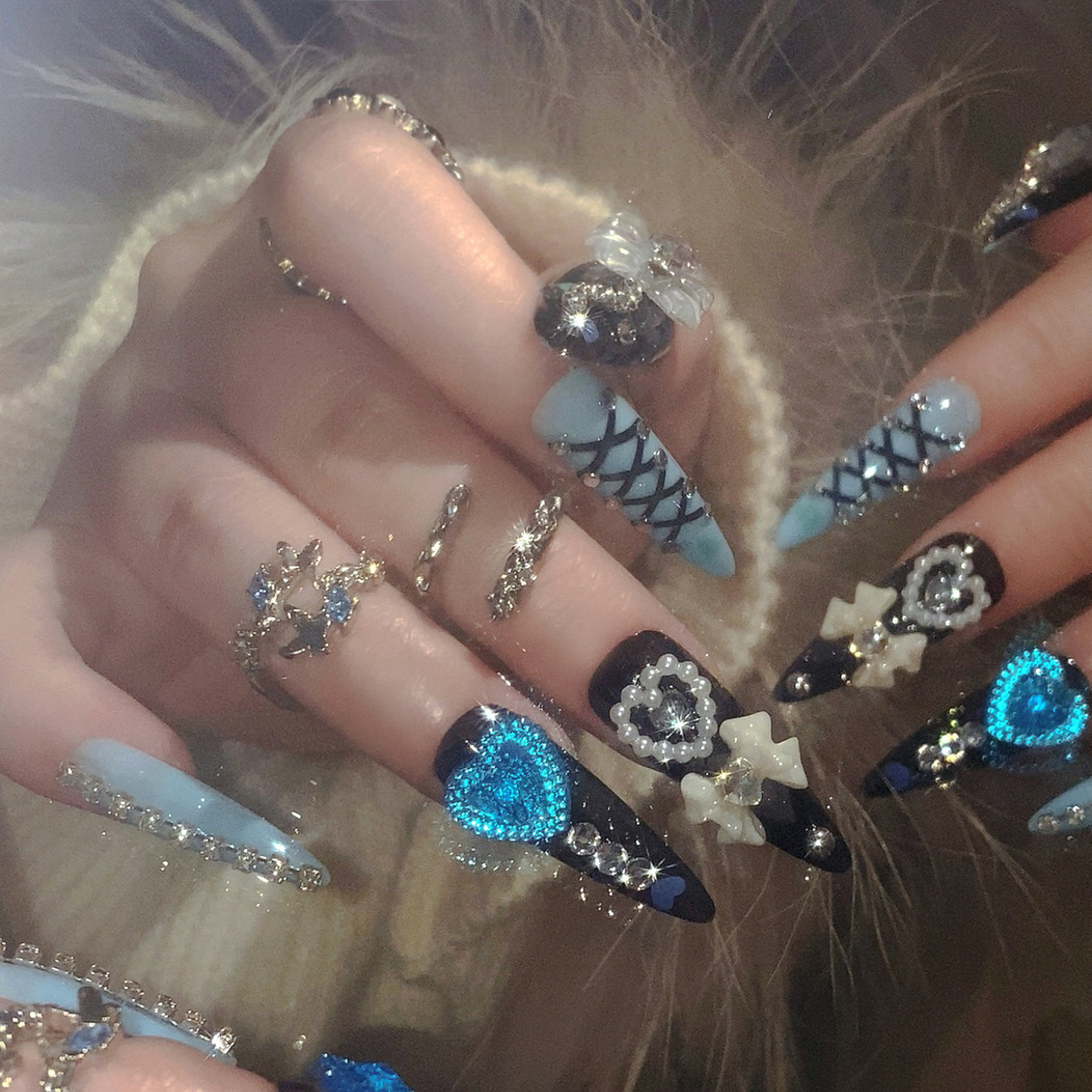 24pcs 3D Bow Decor False Nails - Resin Art Glitter recension och pris