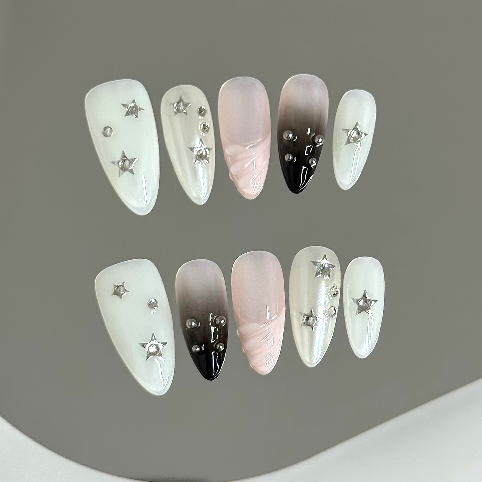 10pcs Almond Fake Nails Star G - Resin Art Glitter recension och pris