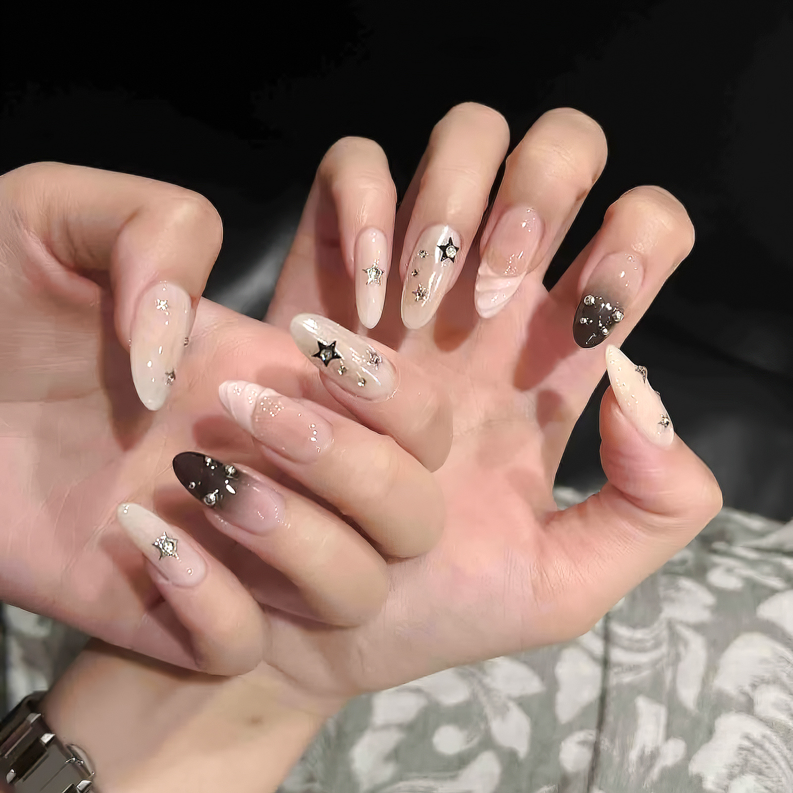 10pcs Almond Fake Nails Star G - Resin Art Glitter recension och pris