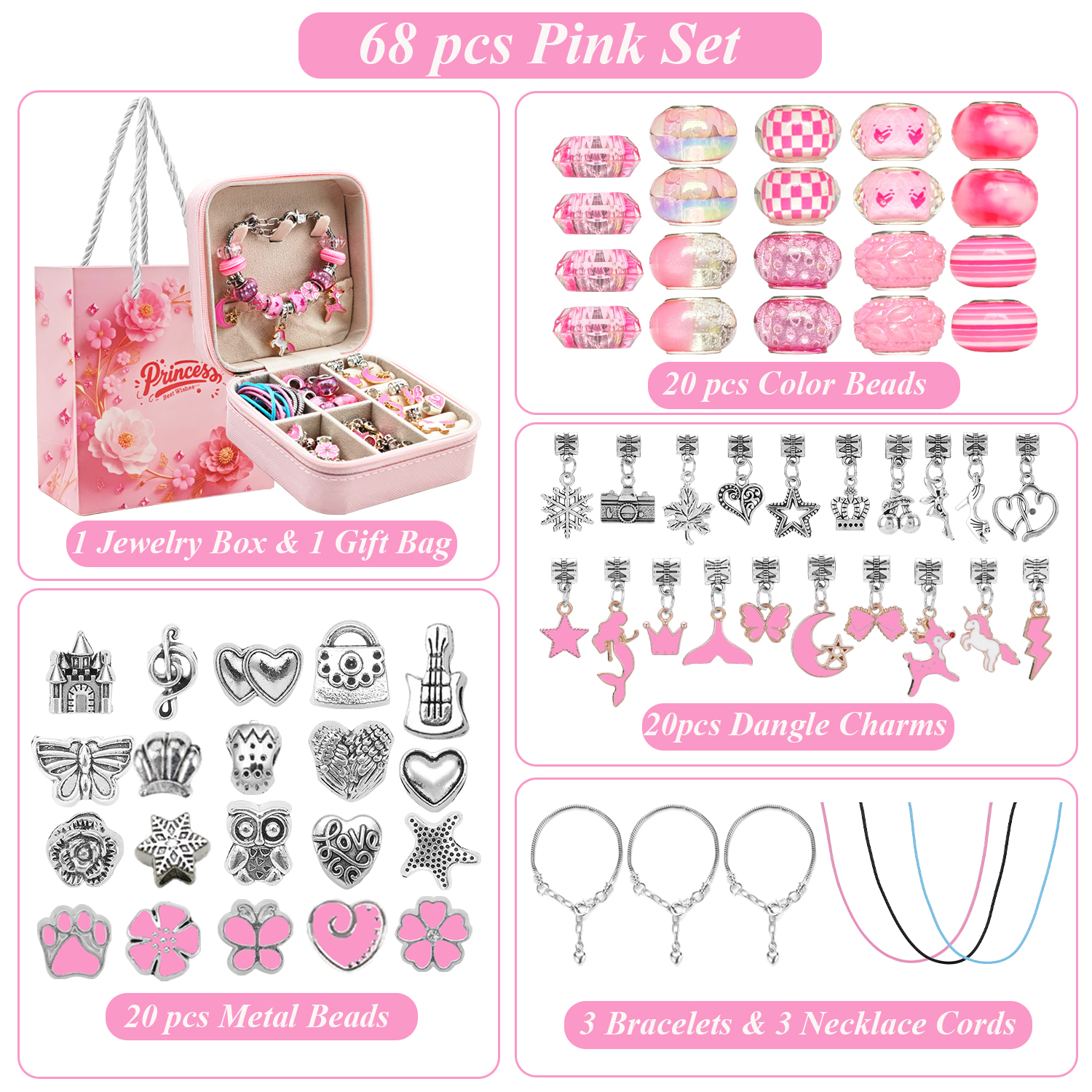 68pcs pink beaded jewelry set, - Resin Art Notes recension och pris